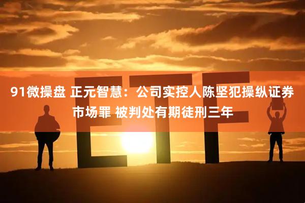 91微操盘 正元智慧：公司实控人陈坚犯操纵证券市场罪 被判处有期徒刑三年